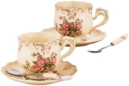 Tea Cups and Saucers Set of 2, 8 Oz (Pink Rose) by CHILDIKE