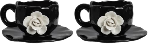Cute Ceramic Coffee Cups, Unique Fancy Tea Cups with Saucer, 11OZ for Cappuccino Latte Milk (Pack of 2) by Unknown