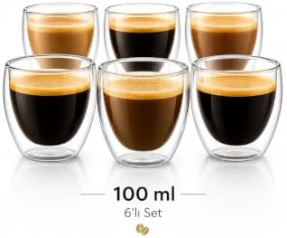 SODEF Set of 6 Double Wall Espresso Glasses 100ml Clear Glass for Coffee Tea Shot Drinks - White - Image 3