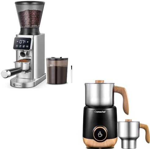 AMZCHEF Coffee Bundle - 48-Setting Conical Burr Grinder (Anti-Static, Timer) & 8-IN-1 Milk Frother Steamer (21oz & 13.5oz, 550W), Home Coffee Station for Espresso, Lattes, Cold Brew & Hot Chocolate by AMZCHEF