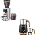 AMZCHEF Coffee Bundle - 48-Setting Conical Burr Grinder (Anti-Static, Timer) & 8-IN-1 Milk Frother Steamer (21oz & 13.5oz, 550W), Home Coffee Station for Espresso, Lattes, Cold Brew & Hot Chocolate by AMZCHEF