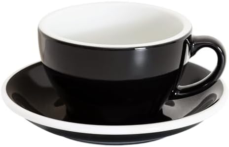 Loveramics Cappuccino Cup with Saucer, 8 oz Ceramic Coffee cup with Round Bottom for Cappuccino, Latte, Tea, Espresso, Thick-walled Stoneware Cup Set for Barista - Regular Colours (Black, 8OZ) by LoveramicsUSA