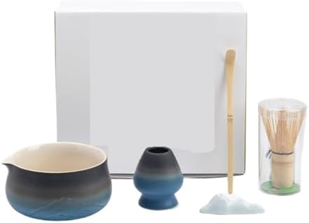 5-7PCS Ceramic Mountain Matcha Bowl Set Whisk Holder Diancha Tea Tools Kit(Blue-5pcs) by Unknown