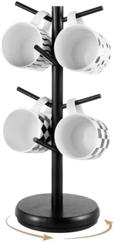 Mug Stand Coffee Mug Organizer Station for Kitchen Coffee Bar Office, Mug Holder Tree, 8 Hooks Coffee Cup Holder with 360° Rotating Base, Wooden Mug Tree Coffee Cup Rack by LUMINFLY