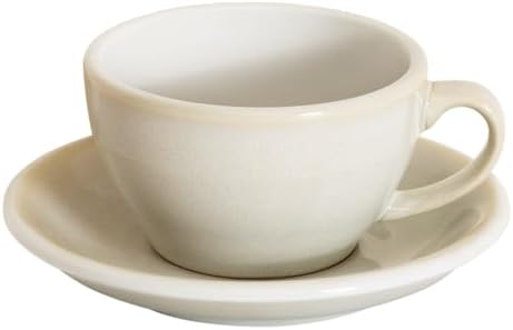 Loveramics Coffee Cup Ceramic, 8 oz Latte Art Cup with Saucer for Cappuccino, Tea, Espresso, Thick - walled stoneware Cappuccino mug Set for Cafe and Barista - Potters Colours (Ivory, 8OZ) by LoveramicsUSA
