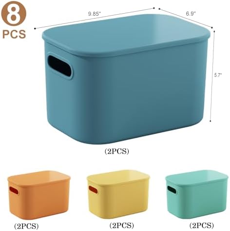 ORGIDOL 8 Pack Colorful Storage Bins with Lids Stackable Storage Container for Organizing, Storage Boxes with Handle for Shelves, Cute Storage Bin for Craft, Snacks, 9.85x6.9x5.7 inch - Image 6