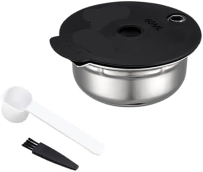 Reusable Pod,Silicone Cap Lid Stainless Steel Refill Coffee Capsule，Compatible With Bosch.,Compatible With Tassimo，with 60/180/ 200 /220ml(Steel 60ml,Without tamper) by Unknown