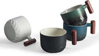 6oz Ceramic Espresso Cups with Wooden Handle, Small Coffee Cups for Latte Cappuccino, Tea Cups Set of 4 - Image 4