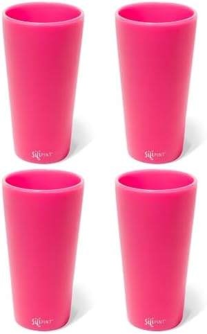 Silipint 22oz Silicone Pint Glass - Unbreakable BPA-Free Reusable Silicone Drinking Cup - Flexible Dishwasher and Microwave Safe - Stemless Glass for Coffee Smoothies (Lilly Pilly) Pack of 4 by Silipint