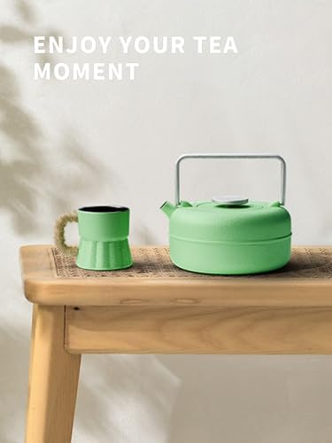 Toptier Teapot with Removable Infuser, Cast Iron Tea Kettle Stovetop Safe, Solid Geometry Cylinder Design Tea Pot Coated with Enameled Interior for 27 Ounce (800 ml), Emerald Green - Image 6
