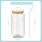 WHEATHUSK 20 Pack Glass Cups with Bamboo Lids and Glass Straws 16oz Clear Glass Tumblers Beer Can Shaped Drinking Glasses Iced Coffee Cups, Cute Tea Cups for Whiskey, Soda, Cocktail, Gift - Image 2