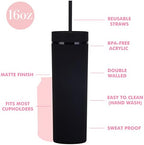 Matte Black Tumblers with Lids and Straws.16oz Skinny Tumblers Bulk.Double Walled Plastic Acrylic Pastel Tumblers Cups for Iced Coffee Smoothie.DIY Silm Tumbler. - Image 2