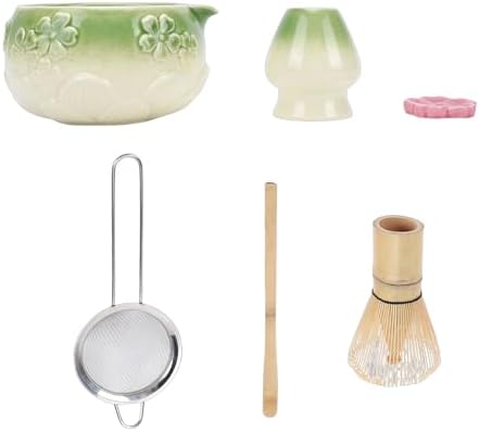 Keenso Matcha Set Elegant Ceramic Matcha Making Kit for Tea Enthusiasts 7 Pcs with Whisk Bowl Spoon Sifter (Green) - Image 3