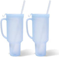Silipint 64oz Silicone Tumbler with Handle Flip Lid and Straw - BPA-Free Non-Toxic Freezer Microwave Dishwasher Safe Tumbler - Perfect for Tea Cold Water Smoothies Pack of 2 Icicle by Silipint