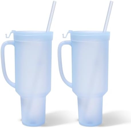 Silipint 64oz Silicone Tumbler with Handle Flip Lid and Straw - BPA-Free Non-Toxic Freezer Microwave Dishwasher Safe Tumbler - Perfect for Tea Cold Water Smoothies Pack of 2 Icicle by Silipint