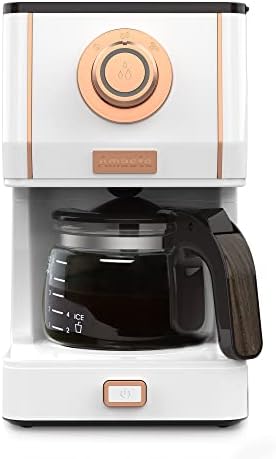 Amaste Retro Style Coffee Machine with 25 Oz Glass Coffee Pot, Reusable Coffee Filter & Three Brewing Modes, Warming Plate, Elegant White with Rose Gold by Amaste