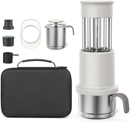 Portable Manual Espresso Coffee Maker, 2-in-1 Design,120 Ml Stainless Steel Cup, Milk Frother, with Traveling Bag, Lightweight and Compact for Camping and Travel (White) by Unknown