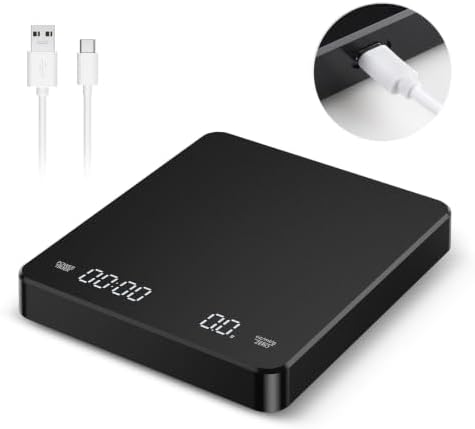 3kg/0.1g Precision Coffee Scale with Positive & Negative Timer, Rechargeable Digital Kitchen for Espresso Brewing, Matte Black, Compatible with Pour Over Drip Coffee Making - Image 2