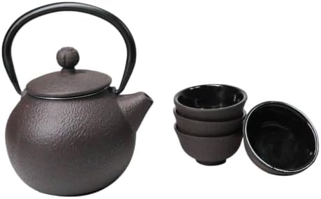Ebros Gift Traditional Oriental Tetsubin Small Cast Iron 10oz Teapot With Strainer And 4 Mini Tea Cups 1oz Asian Fusion Housewarming Tea Service Drinkware Accent (Textured Dark Brown) - Image 3