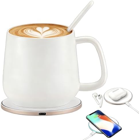 Smart Temperature Control Mug, 13 Oz Premium Ceramic Coffee Cup with 15W Wireless Charger, Charges Phones, Ceramic White by Unknown
