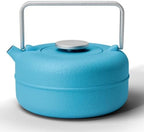 Toptier Teapot with Removable Infuser, Cast Iron Tea Kettle Stovetop Safe, Solid Geometry Cylinder Design Tea Pot Coated with Enameled Interior for 27 Ounce (800 ml), Blue by toptier