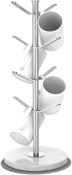 Silver Marble Mug Holder Tree with 2–8 Adjustable Hooks by ZYZWTG