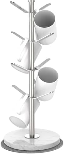 Silver Marble Mug Holder Tree with 2–8 Adjustable Hooks by ZYZWTG