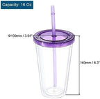 uxcell Acrylic Tumbler with Lid and Straw, 16 Oz Reusable Double Wall Cups for Ice Coffee, Clear Travel Tumblers for Birthdays Gifts, Customization (Purple) - Image 2