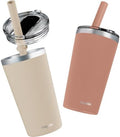 CUPKIN Toddler Tumblers, The Original 12 oz Stackable Stainless Steel Cups, Set of 2 Powder Coated Insulated Kids Water Bottle Alternative + BPA Free Lids + Reusable Silicone Straws (Brown + Peach) by CUPKIN