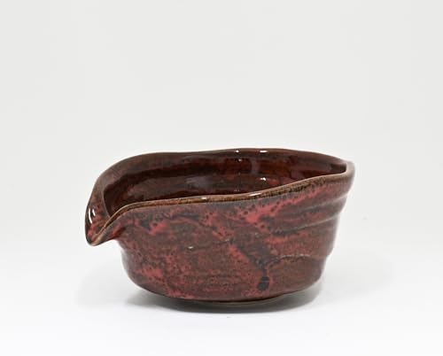 Urban Tokyo Meisen Pottery Handmade Ceramic Matcha Bowl with Pouring Spout, Japanese Minoyaki Pottery, Tea Ceremony Whisking, 18oz, Made in Japan (Yuzu Aka (Nature Red)) by Urban+Tokyo