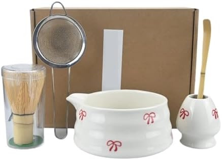 2/4/5pcs Matcha Whisk Set, Tea Includes Sets And Bowl With Spout(5pcs-Red bowknot) by Unknown