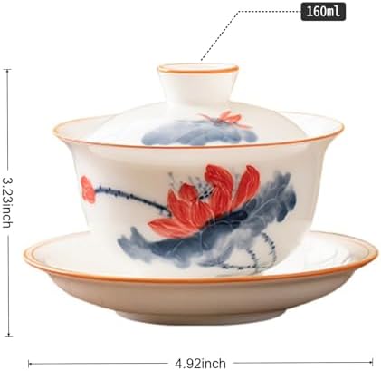 Ceramic Gaiwan Gongfu Tea Set Hand-painted Lotus Tea Cup with Lid Saucer - Image 3