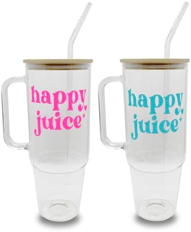 Sip-Sip Hooray! Happy Juice 40oz Glass Tumbler with Lid and Straw, Funny Cocktail Cup Gift for Her, Iced Coffee Cup by Sip-SipHooray