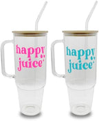 Sip-Sip Hooray! Happy Juice 40oz Glass Tumbler with Lid and Straw, Funny Cocktail Cup Gift for Her, Iced Coffee Cup by Sip-SipHooray