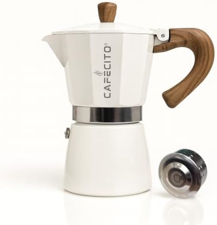 CAFECITO® Moka Pot Stovetop Espresso Maker with Anti-Splash Valve – Cuban Coffee Maker Cafetera Cubana | 6 Cup Greca Coffee Maker Crema Edition with Wood Handle | Classic Cafecito Brewing by CafecitoEspressoCoffee
