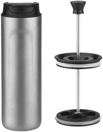 Portable Insulated French Press Coffee Maker, Double Wall Vacuum Sealed Camping Coffee and Tea Maker, Ice Flower Pattern Drink, Ideal for Outdoor Enthusiasts, 480ml (Sandblast) by Unknown