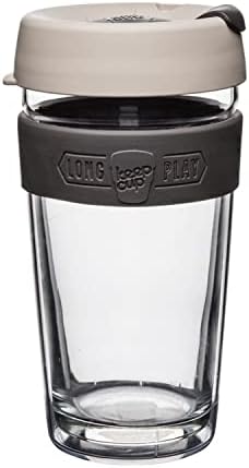KeepCup Longplay Reusable Coffee Cup, 16 oz Tempered Glass Travel Mug with Removable Tritan Sleeve and Splashproof Lid, Dishwasher Safe, Milk by KeepCup