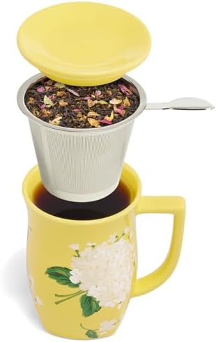 Tea Forte Ceramic Fiore Tea Cup with Infuser, Hydrangea, 14 oz - Image 2