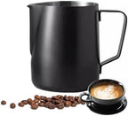 Milk Frother Cup 12oz/20oz Milk Frothing Pitcher Stainless Steel Milk Steaming Pitcher,Espresso Pitcher for Coffee Latte Art,Premium Barista Tools (Color : Black, Size : 600ml/20oz) by YCKEGEW