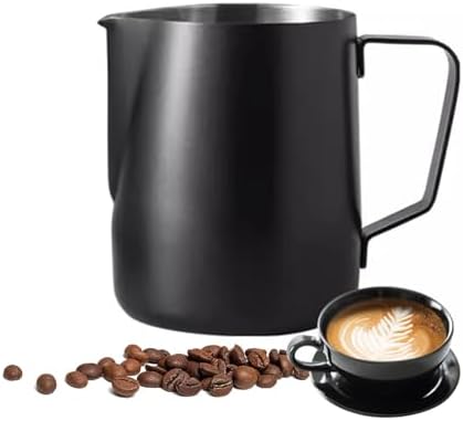 Milk Frother Cup 12oz/20oz Milk Frothing Pitcher Stainless Steel Milk Steaming Pitcher,Espresso Pitcher for Coffee Latte Art,Premium Barista Tools (Color : Black, Size : 600ml/20oz) by YCKEGEW