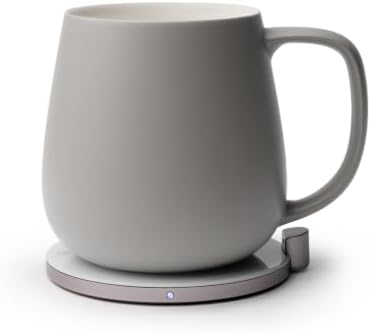 Ui+ Self-Heating Mug Set – Soft Gray | 18 fl oz / 532 mL Ceramic Coffee Mug Warmer, Infrared Temperature Control Heating Mug with OHOM Pad Max for Coffee & Tea by OHOM