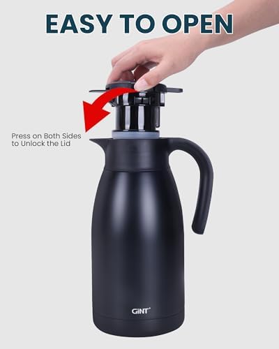 GiNT 1.9L / 64Oz Thermal Coffee Carafe, Insulated Stainless Steel Coffee Carafes for Keeping Hot/Double Walled Vacuum Thermal Carafe (Black) - Image 6