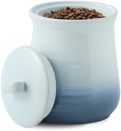 HASENSE Ceramic Jar with Lid, 88 FL OZ Large Food Storage Canister for the Kitchen, Airtight Kitchen Containers for Tea, Coffee Bean, Pet Food, Cookies and More, Gradient Light Blue by Hasense