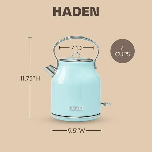 Haden Heritage 1.7 Liter Stainless Steel Retro Electric Tea Kettle with Auto Shutoff and Dry Boil Protection, Light Turquoise - Image 4