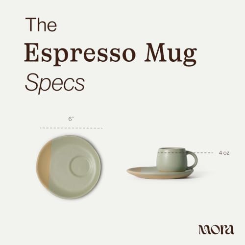 MORA Espresso Mug Set of 2 with Saucers, 4 oz Ceramic Cups for Espresso and Small Coffee Moments, Microwave and Dishwasher Safe - Thyme - Image 2