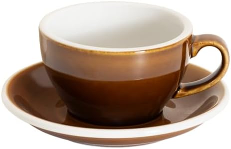 Loveramics Coffee Cup Ceramic, 8 oz Latte Art Cup with Saucer for Cappuccino, Tea, Espresso, Thick - walled stoneware Cappuccino mug Set for Cafe and Barista - Potters Colours (Caramel, 8OZ) by LoveramicsUSA