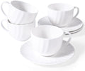 Fine Bone China Cappuccino Cups with Saucers Set of 4, 7 oz by COSTMANCE