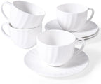 Fine Bone China Cappuccino Cups with Saucers Set of 4, 7 oz by COSTMANCE