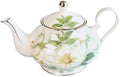 22oz Floral Ceramic Teapot (Suitable for 1 to 3 people) – Vintage Gold Rim Tea Pot for Loose Leaf, Blooming Tea & Coffee, Elegant Teapot for Tea Party, Flower Design (White Camellia) by Unknown
