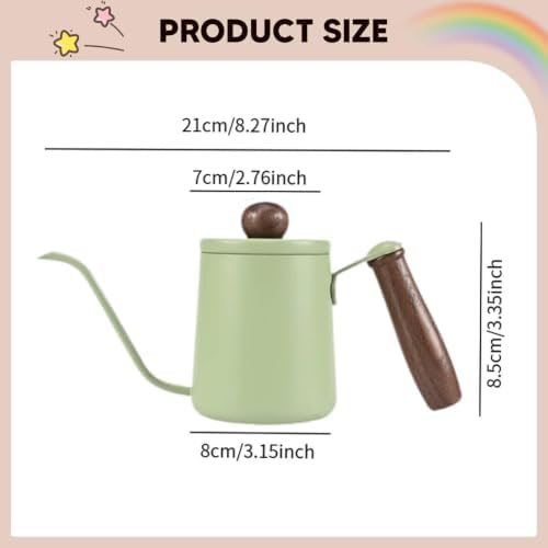 Kettle with Long Gooseneck Spout, Stainless Steel, Non-Slip Natural Wood Handle, Ideal for Regulating Water, Suitable, Green - Image 3